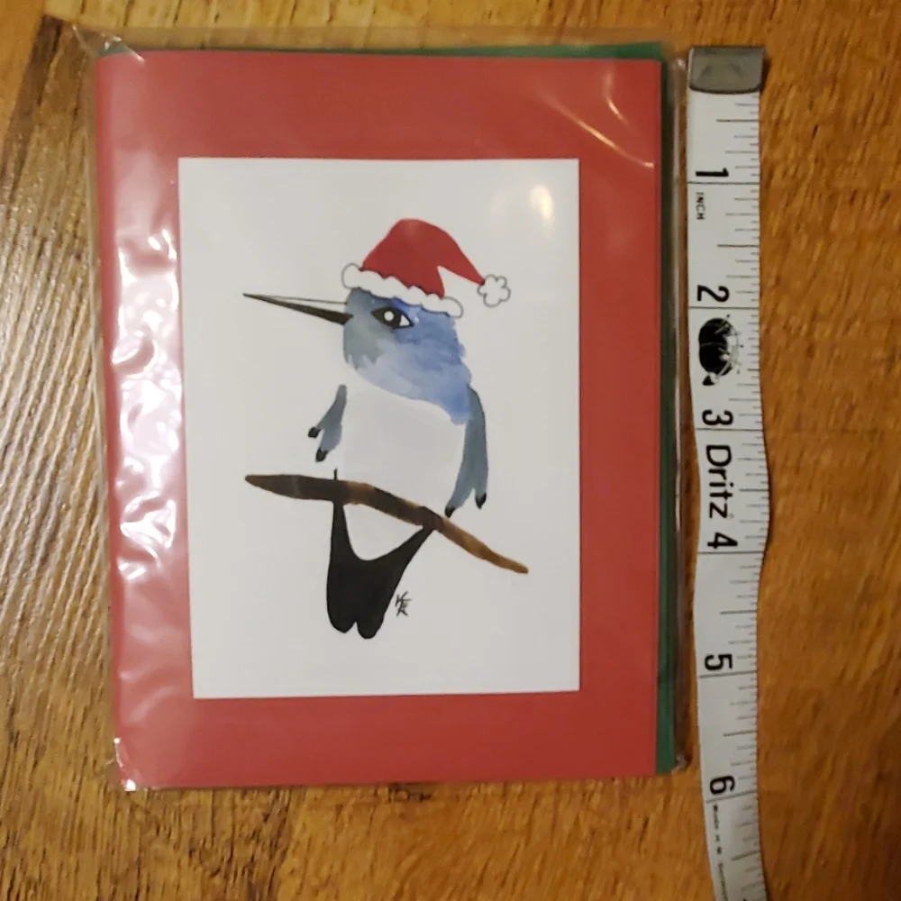 4‎ Original Paintings Santa Hummingbird Notecard Set